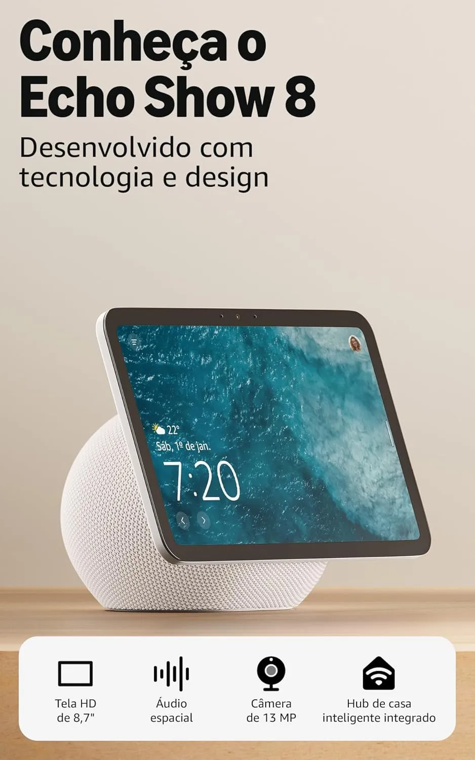 Assistente Inteligente AMAZON ECHO SHOW 8 Branco