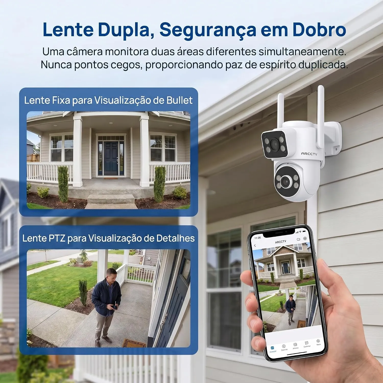 Câmera de Segurança Externa ARCCTV WiFi 8MP 4K Dupla Lente - Foto oficial e menor preço