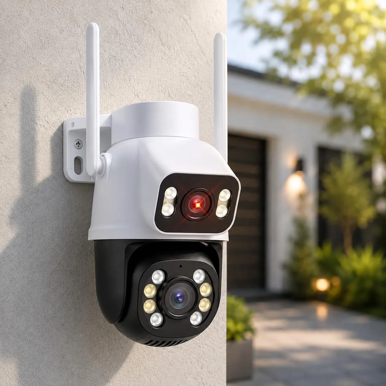 Câmera de Segurança IP Externa Dupla Lente 3MP+3MP Visão Noturna IP66 Preto