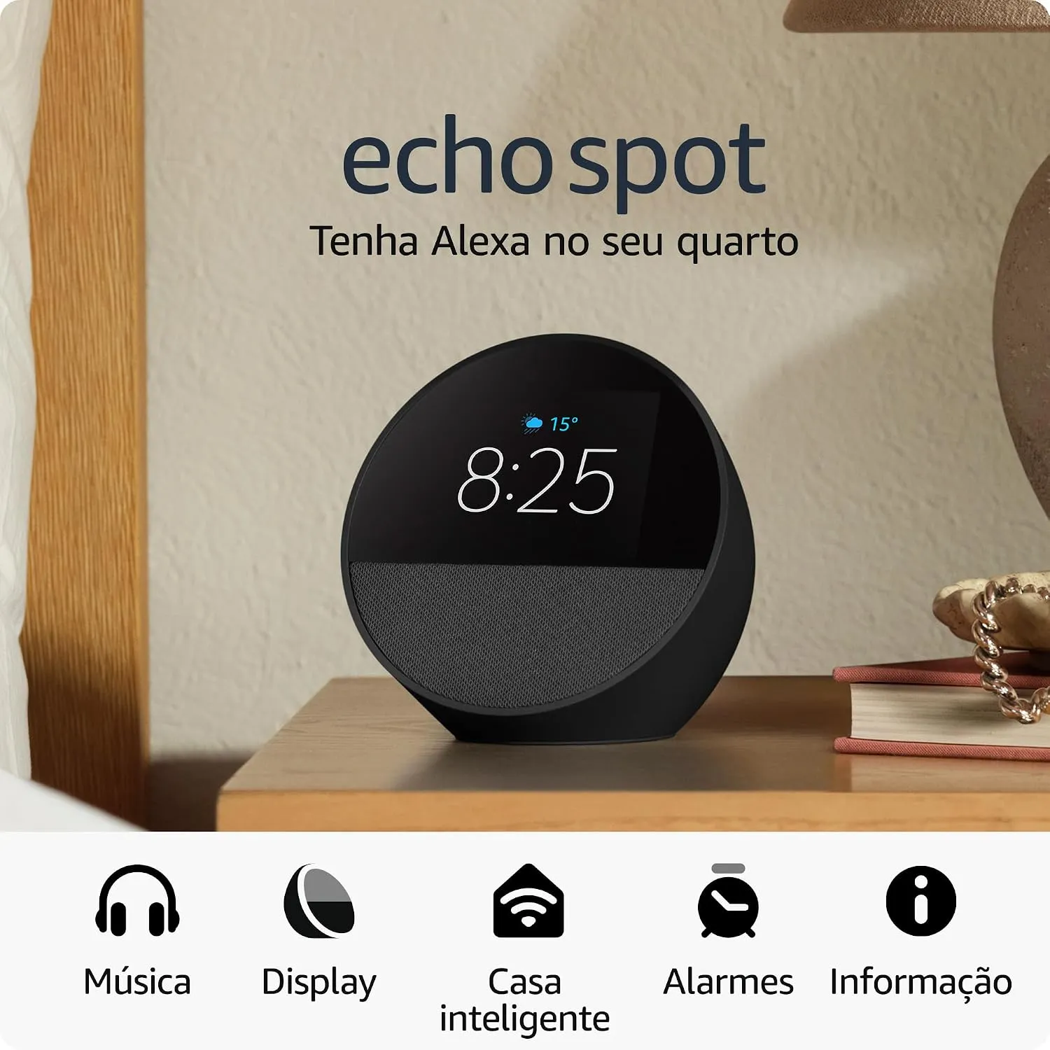 Echo Spot Amazon com Alexa Preto