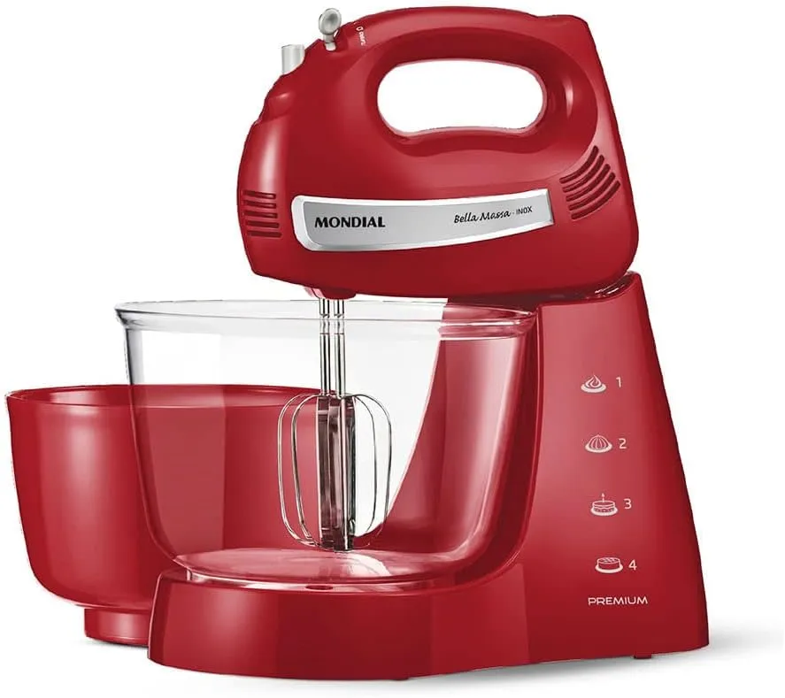 Batedeira MONDIAL Bella Massa Inox Premium B-29 NP 400W Vermelho
