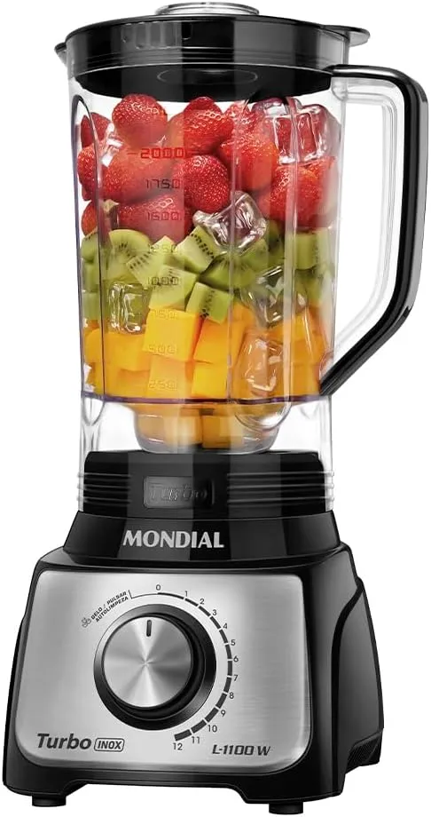 Liquidificador MONDIAL L-1100 BI Turbo Preto/Inox 1100W 110V - Foto oficial e menor preço