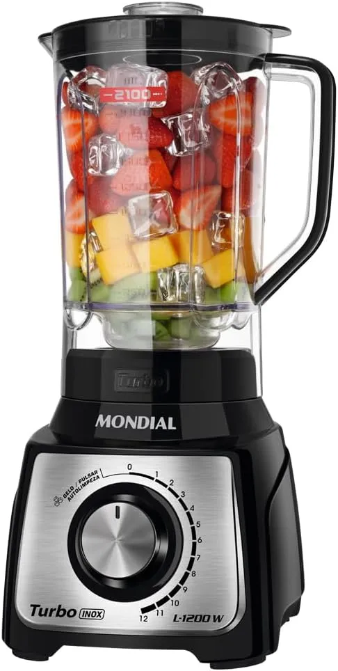 Liquidificador Mondial Turbo 1200W L-1200 BI Preto/Inox 220V