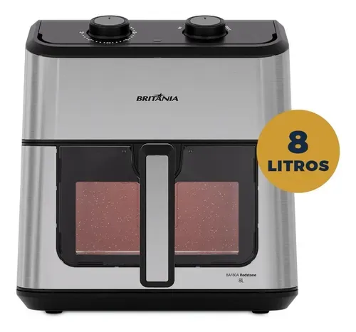 Fritadeira Air Fryer Britânia 8L Redstone Visor Glass BAF80A