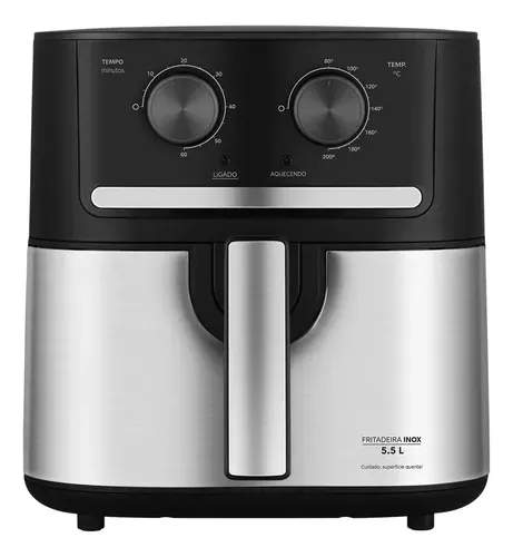 Fritadeira Air Fryer Midea Cyclone 5,5L Preto e Inox
