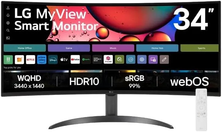 Monitor LG MyView Curvo UltraWide 34'' 34SR60QC WQHD webOS Preto
