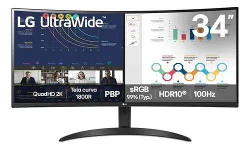 Monitor LG UltraWide Curvo 34WR50QK-B 34 Polegadas QuadHD 100Hz