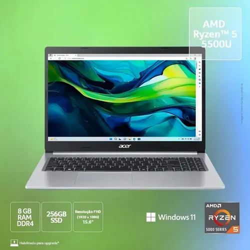 Notebook Acer Aspire 5 A515-45-R5AT AMD Ryzen 5 5500U 8GB RAM 256GB SSD