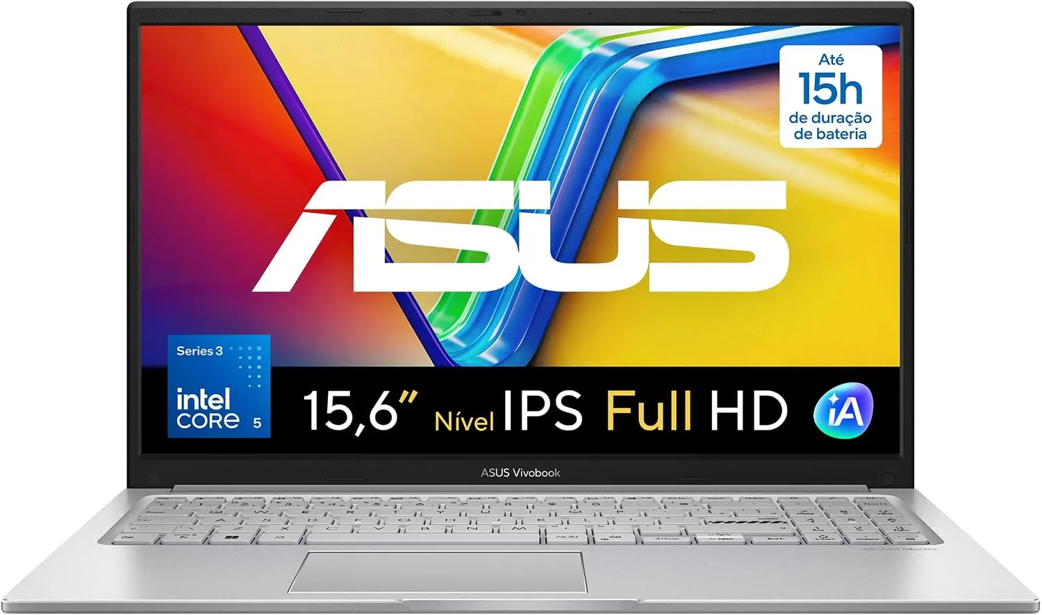 Notebook ASUS Vivobook 15 X1504MA-BQ300W Intel Core 5 8GB 256GB SSD 15.6 polegadas Windows 11 Home Prata
