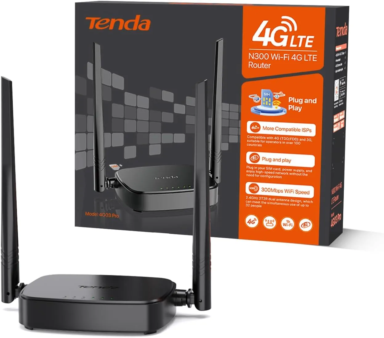 Roteador Tenda 4G03 Pro 4G LTE N300 com Nano SIM, Wi-Fi 300 Mbps - Foto oficial e menor preço