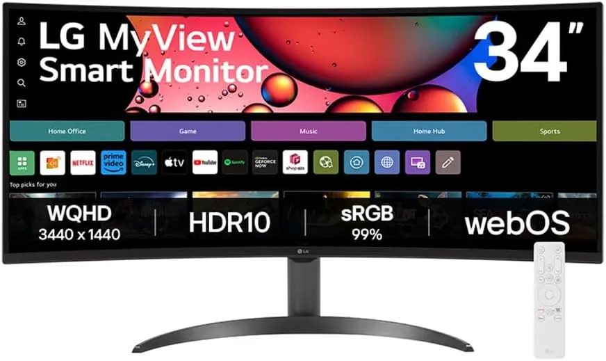 Monitor LG UltraWide Streaming 34SR60QC-B 34 Polegadas WQuadHD Curvo com WebOS