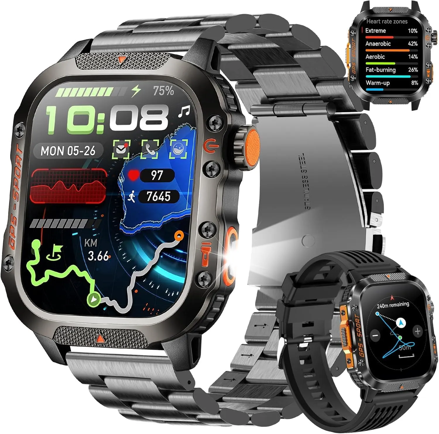 Smartwatch Resistente à Água com GPS, Tela de 2.01 Polegadas e Bateria de 540mAh