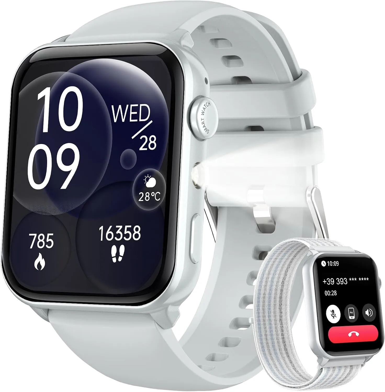Relógio Smartwatch IOWODO Unissex 1.91'' Bluetooth Prata - Foto oficial e menor preço