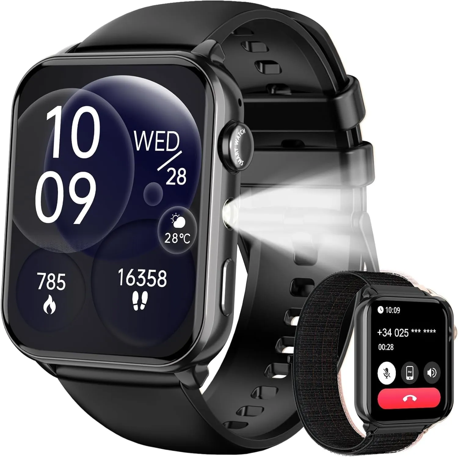 Smartwatch IOWODO Unissex 1.91'' com Chamadas Bluetooth Preto