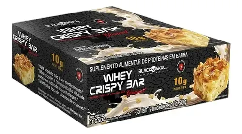 Whey Bar Crispy Black Skull Sabor Cocada 12 Unidades de 45g