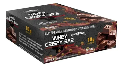 Whey Bar Crispy Black Skull Chocolate ao Leite 12 Unidades