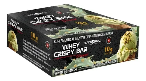 Whey Bar Crispy 45g Black Skull Sabor Pistache Caixa com 12 Unidades