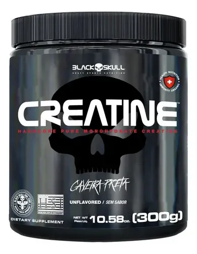 Creatina Monohidratada Pura Black Skull 300g Sem Sabor