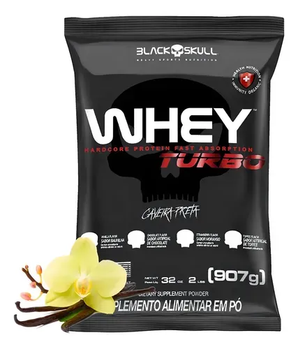 Suplemento Black Skull Whey Hipercalórico Protein Isolado Concentrado Sabor Baunilha