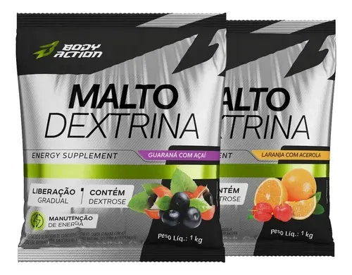 Suplemento Bodyaction Maltodextrina 1kg Sabor Guaraná com Açaí e Laranja com Acerola - Foto oficial e menor preço