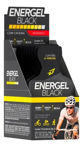 Gel Energético Bodyaction Energel Black 10 Sachês Sabor Morango
