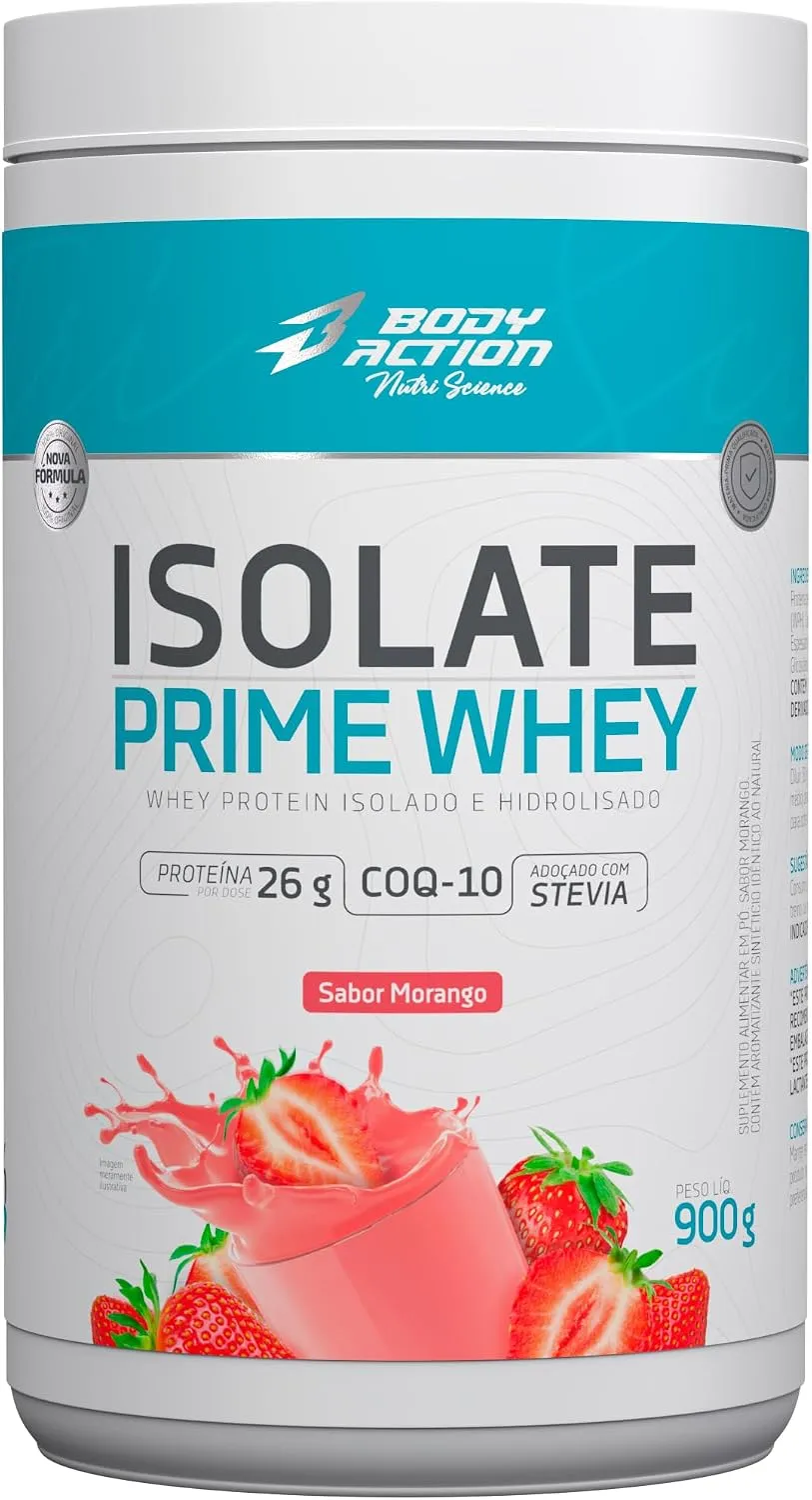 Isolate Prime Whey 900g Sabor Morango BODYACTION