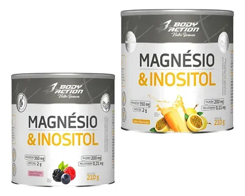 Kit 2 Magnésio e Inositol 210g Bodyaction Melatonina Maracujá e Frutas Vermelhas