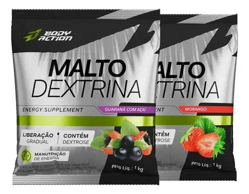 Maltodextrina Bodyaction Kit 2x 1kg Guaraná com Açaí e Morango Silvestre - Foto oficial e menor preço