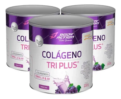 Kit 3x Colágeno Verisol Tri Plus Tipo 1, Tipo 2, Tipo 3 210g Uva