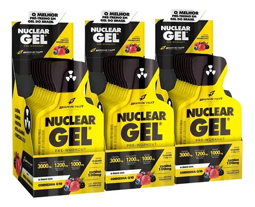 Kit 3x Pré-Treino Nuclear Rush Gel 30 Sachês Bodyaction Frutas Vermelhas