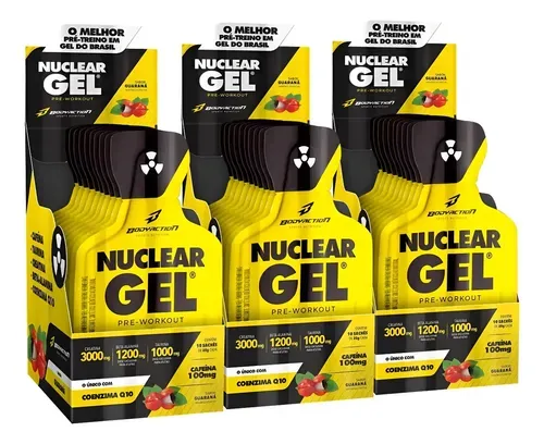 Kit 3x Pré-Treino Nuclear Rush Gel 30 Sachês Bodyaction Guaraná