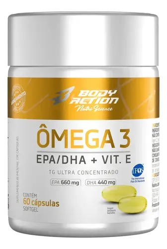 Suplemento Ômega 3 TG Ultra Concentrado com Vitamina E Bodyaction 60 Cápsulas