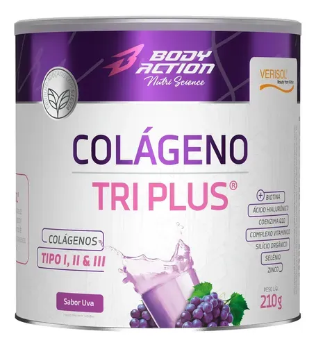 Suplemento em Pó Colágeno Verisol Tri Plus 210g Bodyaction Sabor Uva