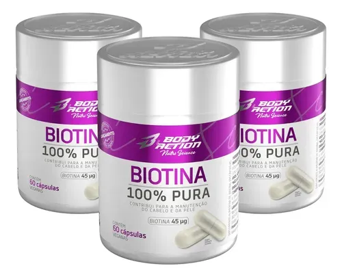 Biotina 100% Pura 180 Cápsulas Bodyaction Sem Sabor Natural / Sem Sabor Kit 3x 180 Cápsulas - Foto oficial e menor preço