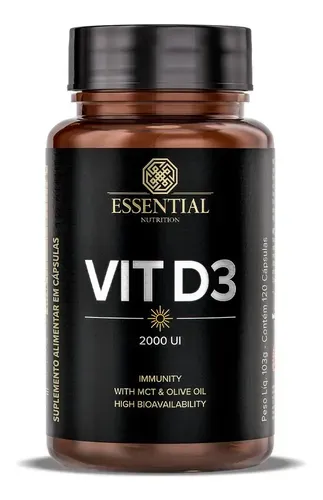 Vitamina D3 2000ui + MCT (120 Softgel) Essential Nutrition Natural / Sem Sabor
