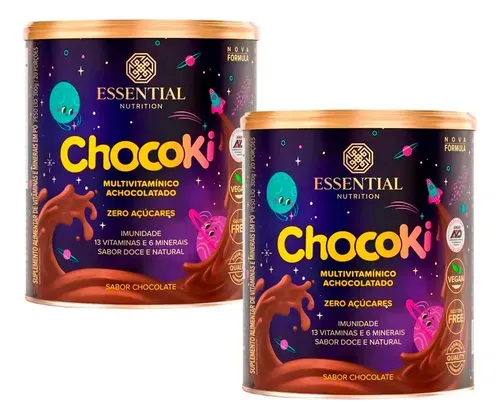 Kit 2 Chocoki Achocolatado Essential Nutrition 300g Cada Sabor Chocolate