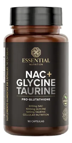 Suplemento Essential Nutrition NAC + Glicina + Taurina 90 Cápsulas 90 Unidades - Foto oficial e menor preço