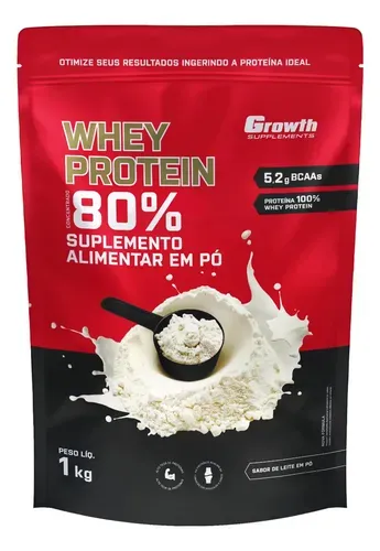 Whey Protein Concentrado Growth Supplements 1kg Sabor Leite em Pó