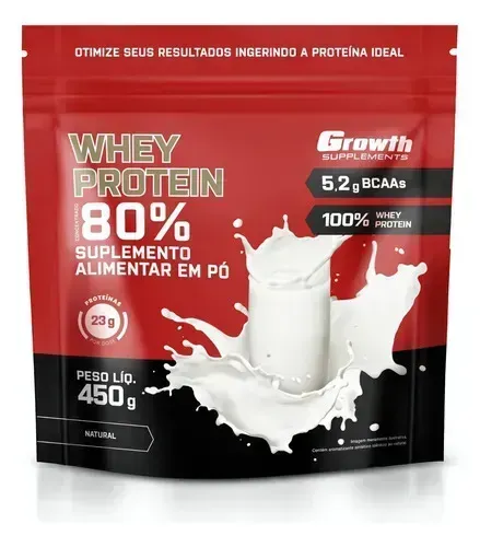 Whey Protein Concentrado 450g Growth Supplements Natural Sem Sabor - Foto oficial e menor preço