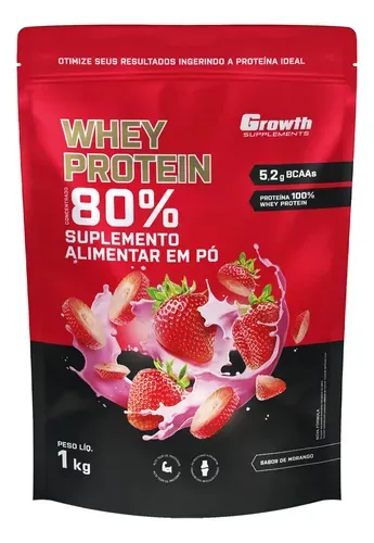Suplemento Growth Supplements Whey Protein Concentrado Morango 1kg - Foto oficial e menor preço