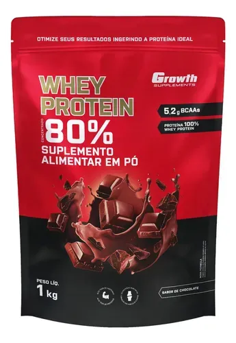 Proteína Growth Supplements Whey Concentrado em Pó Sabor Chocolate 1kg
