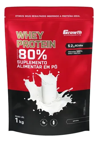 Whey Protein Concentrado Growth Supplements Sabor Natural 1kg - Foto oficial e menor preço