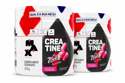 Creatina 7 Belo 300g Creatina Monohidratada Sabor Framboesa Kit 2x 300g Max Titanium - Foto oficial e menor preço