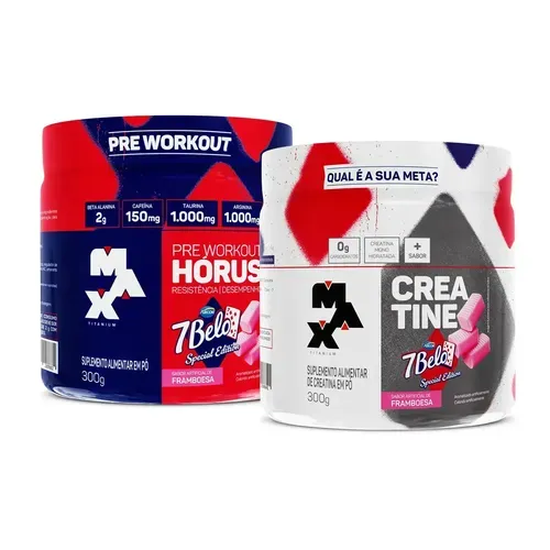 Kit Pré Treino Hórus 7 Belo + Creatina Max Titanium 300g Framboesa