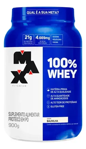 Suplemento Max Titanium 100% Whey Protein Concentrado 900g Baunilha
