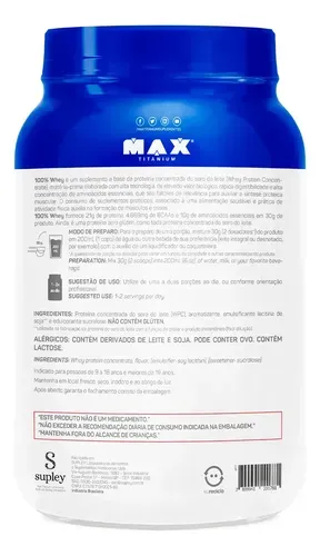 Suplemento Max Titanium Whey Concentrado 100% Whey Protein 900g Baunilha - Foto oficial e menor preço