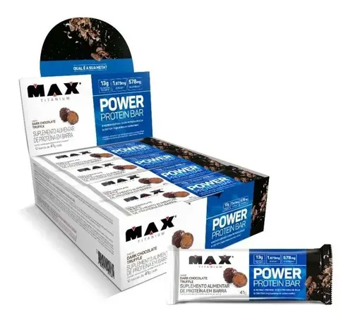 Barra de Proteína Max Titanium Power Protein Bar 41g Dark Chocolate Truffle Display 12 Unidades - Foto oficial e menor preço