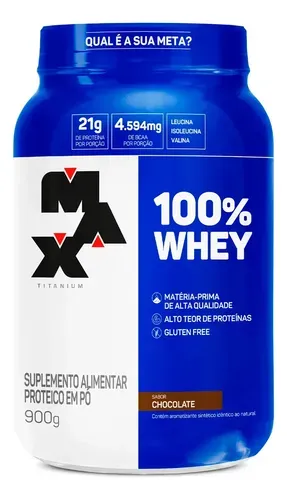 Suplemento Max Titanium Whey Protein Concentrado 900g Chocolate - Foto oficial e menor preço