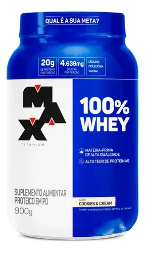 Suplemento 100% Whey Protein Concentrado Max Titanium 900g Cookies & Cream
