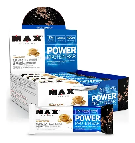 Barra de Proteína Max Titanium Power Protein Bar 41g Milk Caramel Display com 12 Unidades